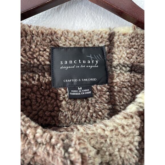 Sanctuary Plaid Snap Button Sherpa Teddy Coat Button Jacket Size Medium - Picture 5 of 8